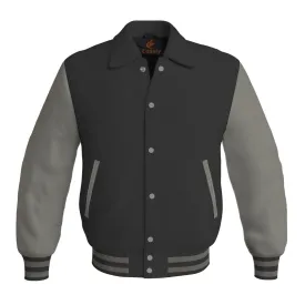 Letterman Varsity Classic Jacket Black Body and Gray Leather Sleeves