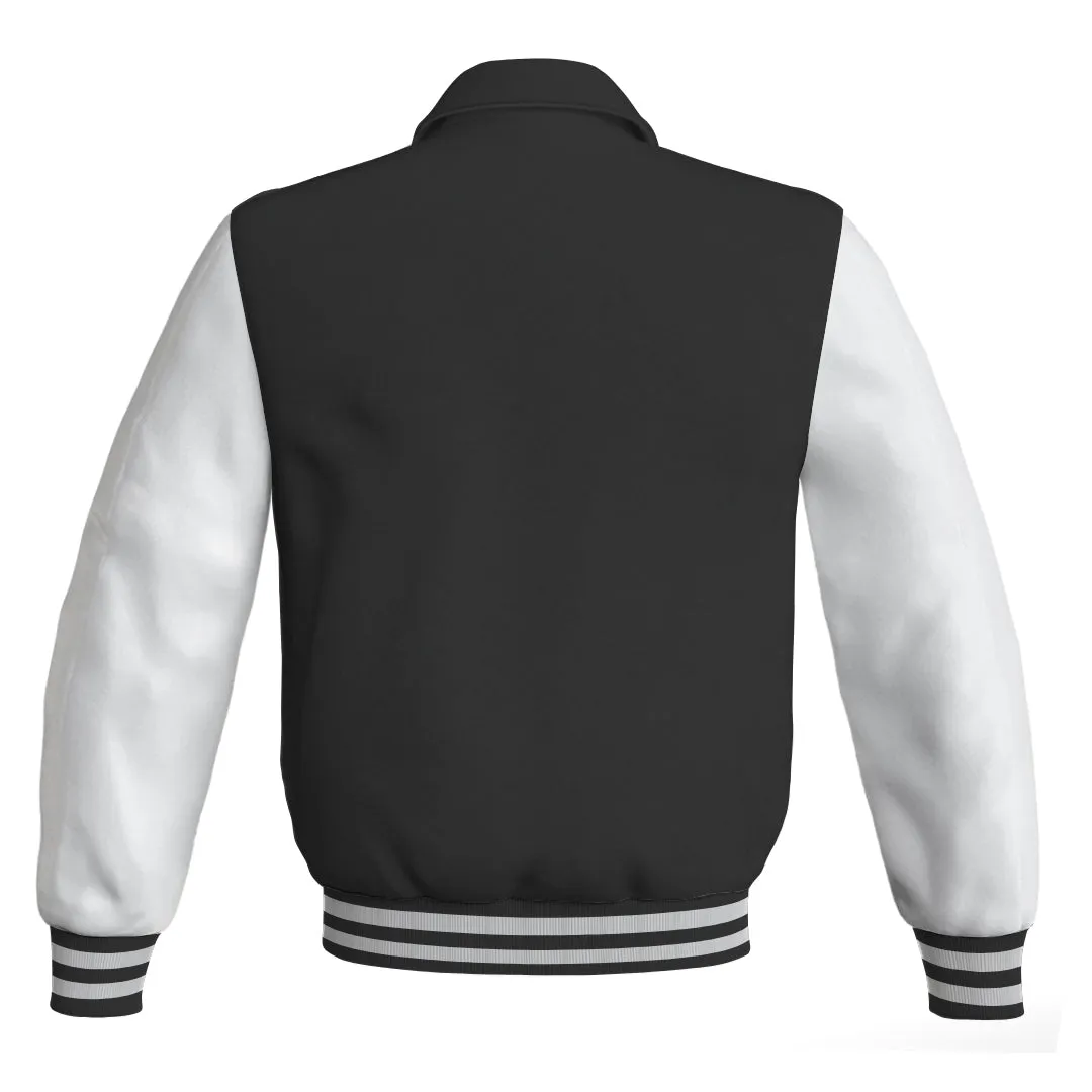 Letterman Varsity Classic Jacket Black Body and White Leather Sleeves