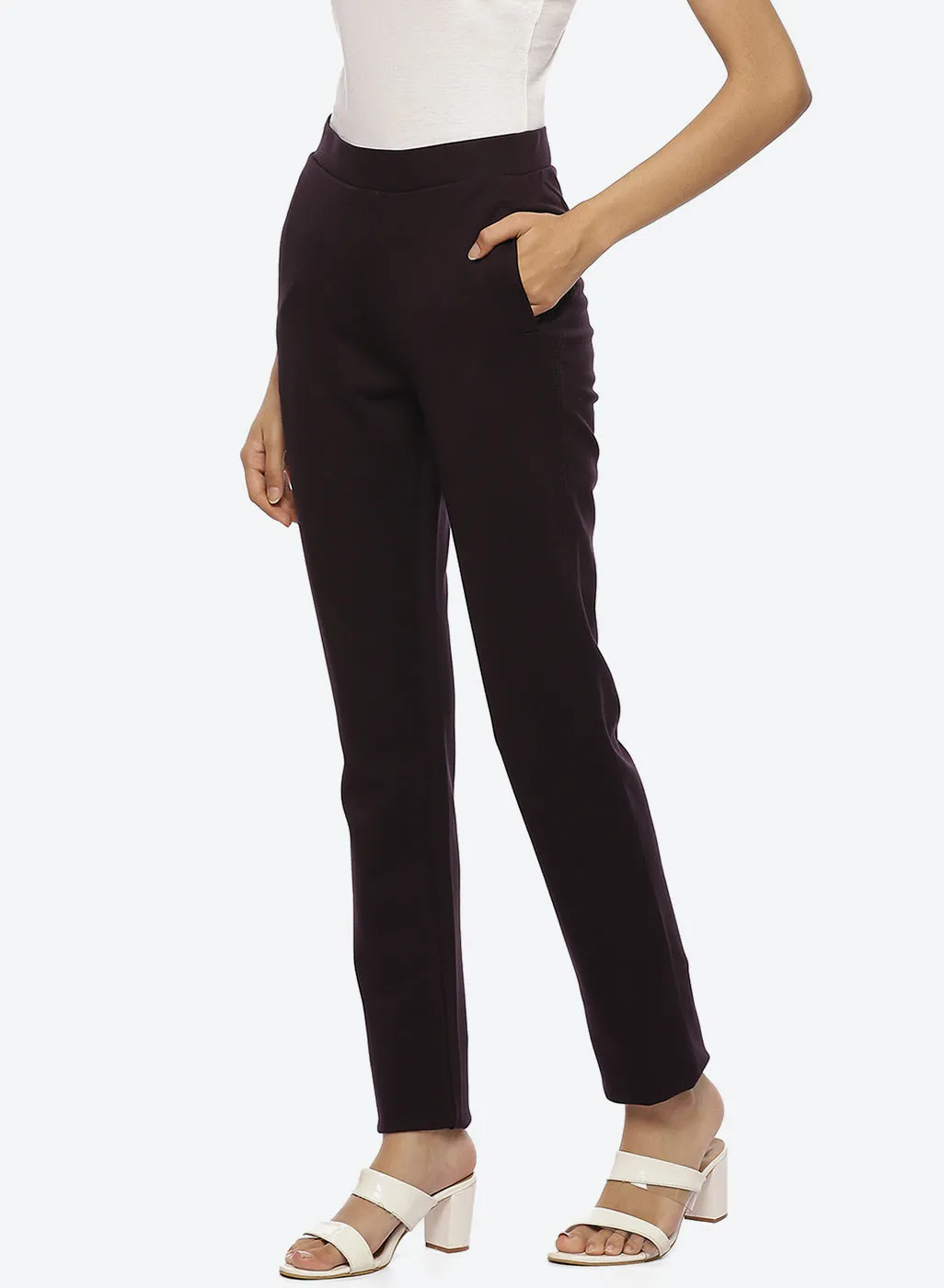 Liah Purple Straight Fit Trousers for Women