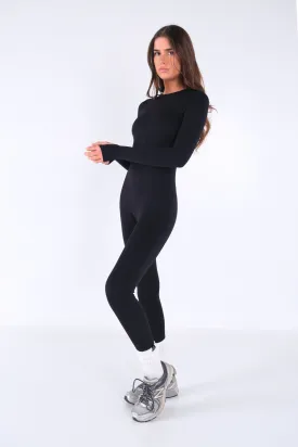 Long Sleeve Full Pocket Bodysuit - Black