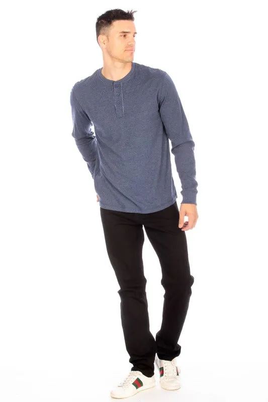 LONG SLEEVE HENLEY BLUE