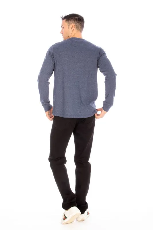 LONG SLEEVE HENLEY BLUE