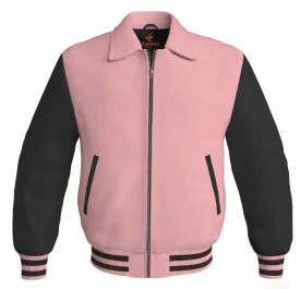 Luxury Bomber Classic Jacket Pink Body and Black Leather Sleeves