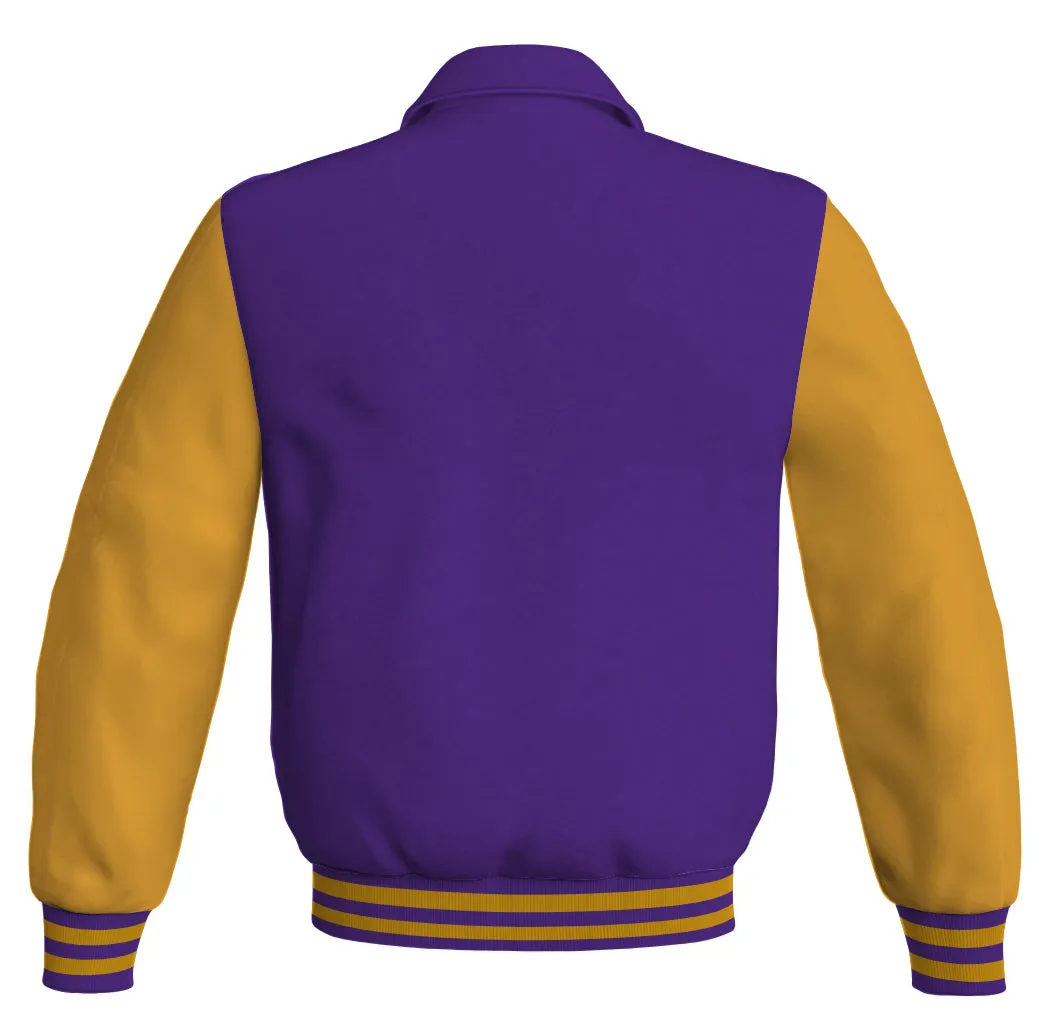 Luxury Bomber Classic Jacket Purple Body and Golden Leather Sleeves