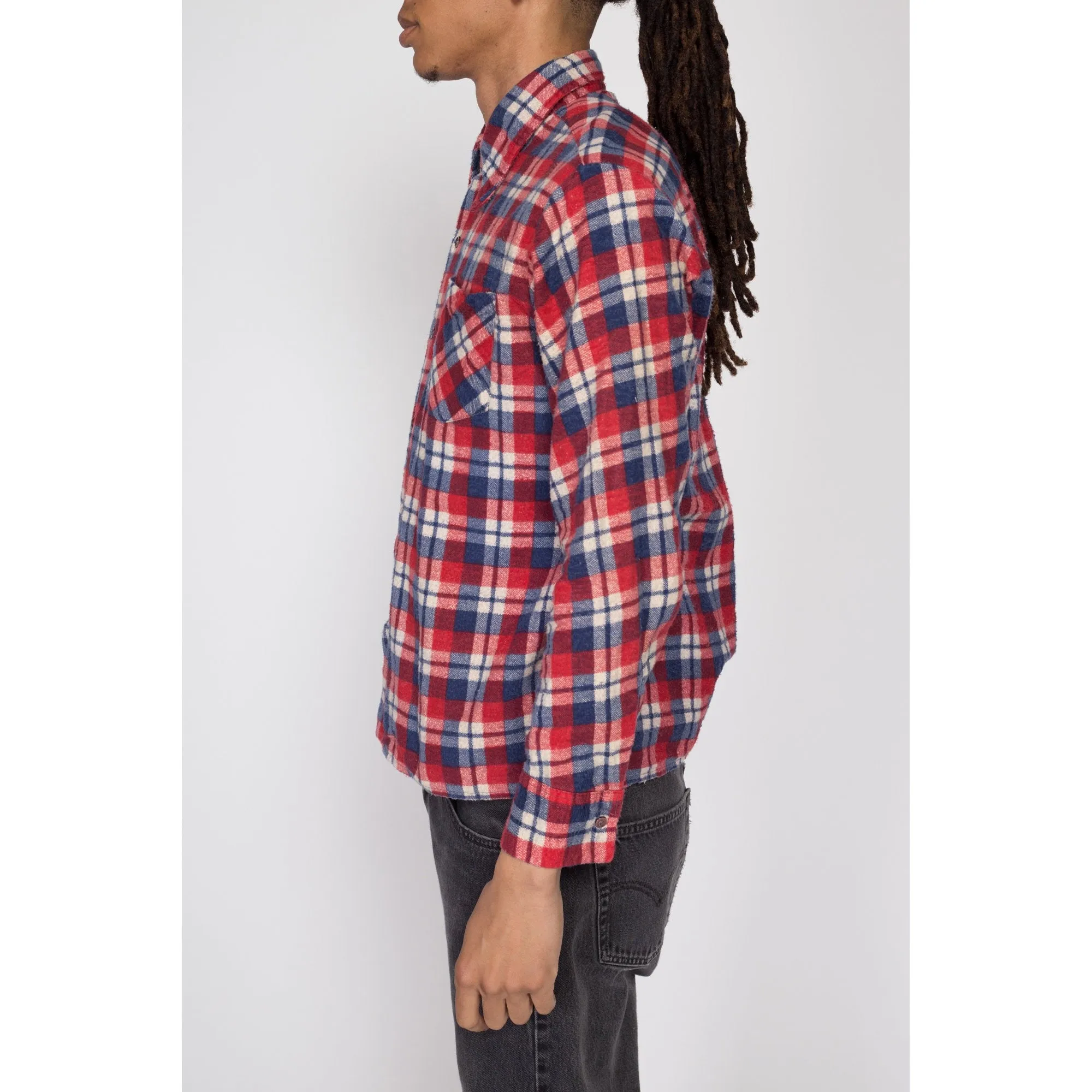 Medium 80s Red & Blue Plaid Flannel Shirt l