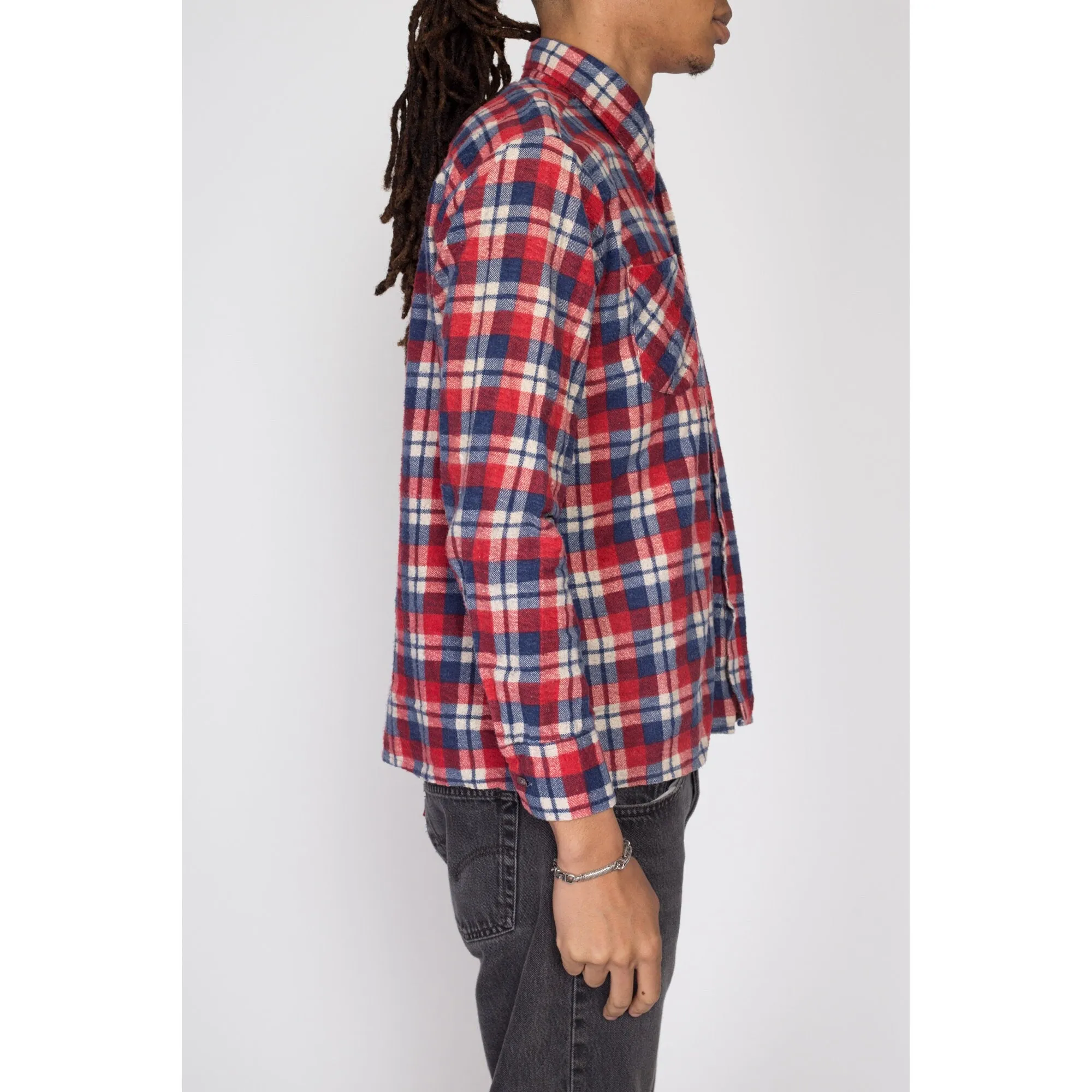 Medium 80s Red & Blue Plaid Flannel Shirt l