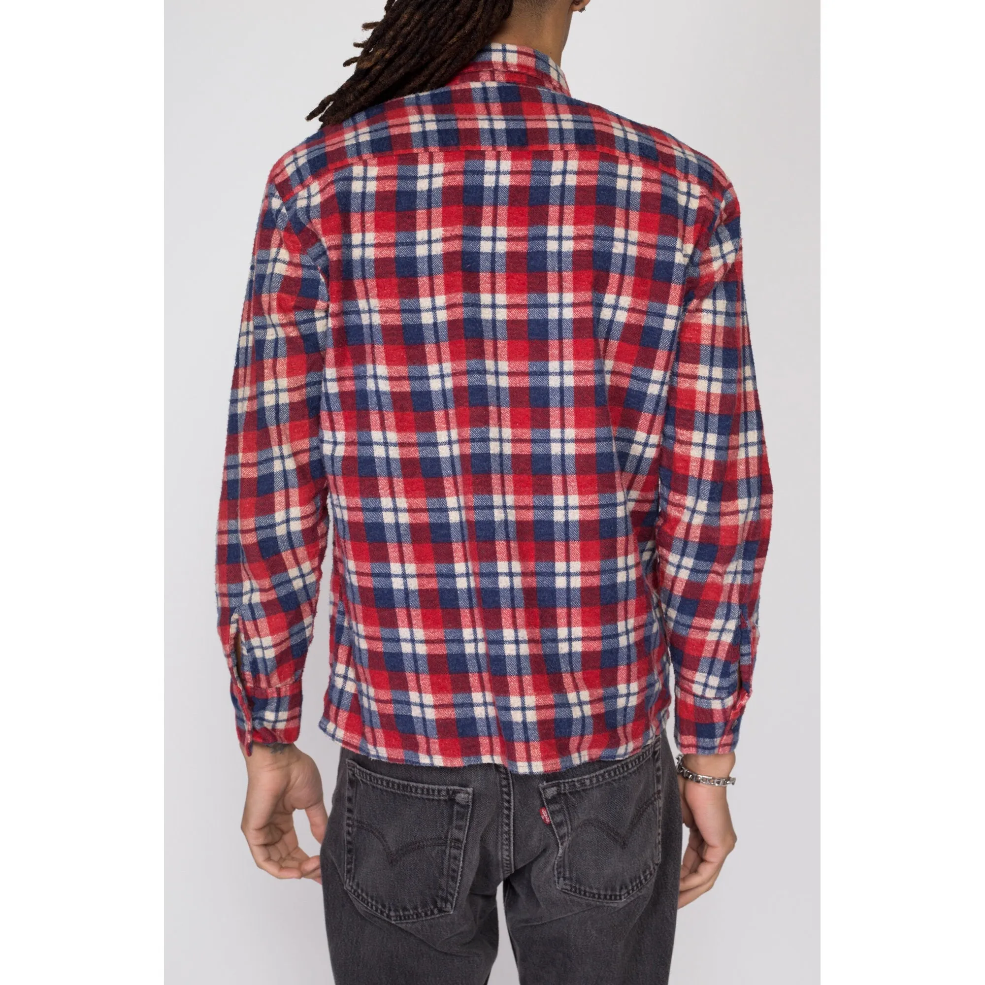 Medium 80s Red & Blue Plaid Flannel Shirt l