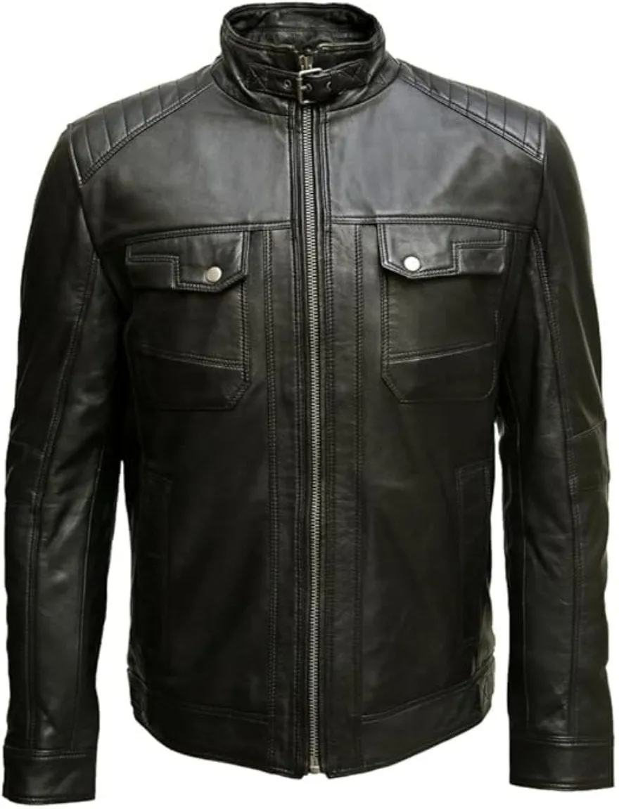 Mens Black Leather Motorcycle Jacket