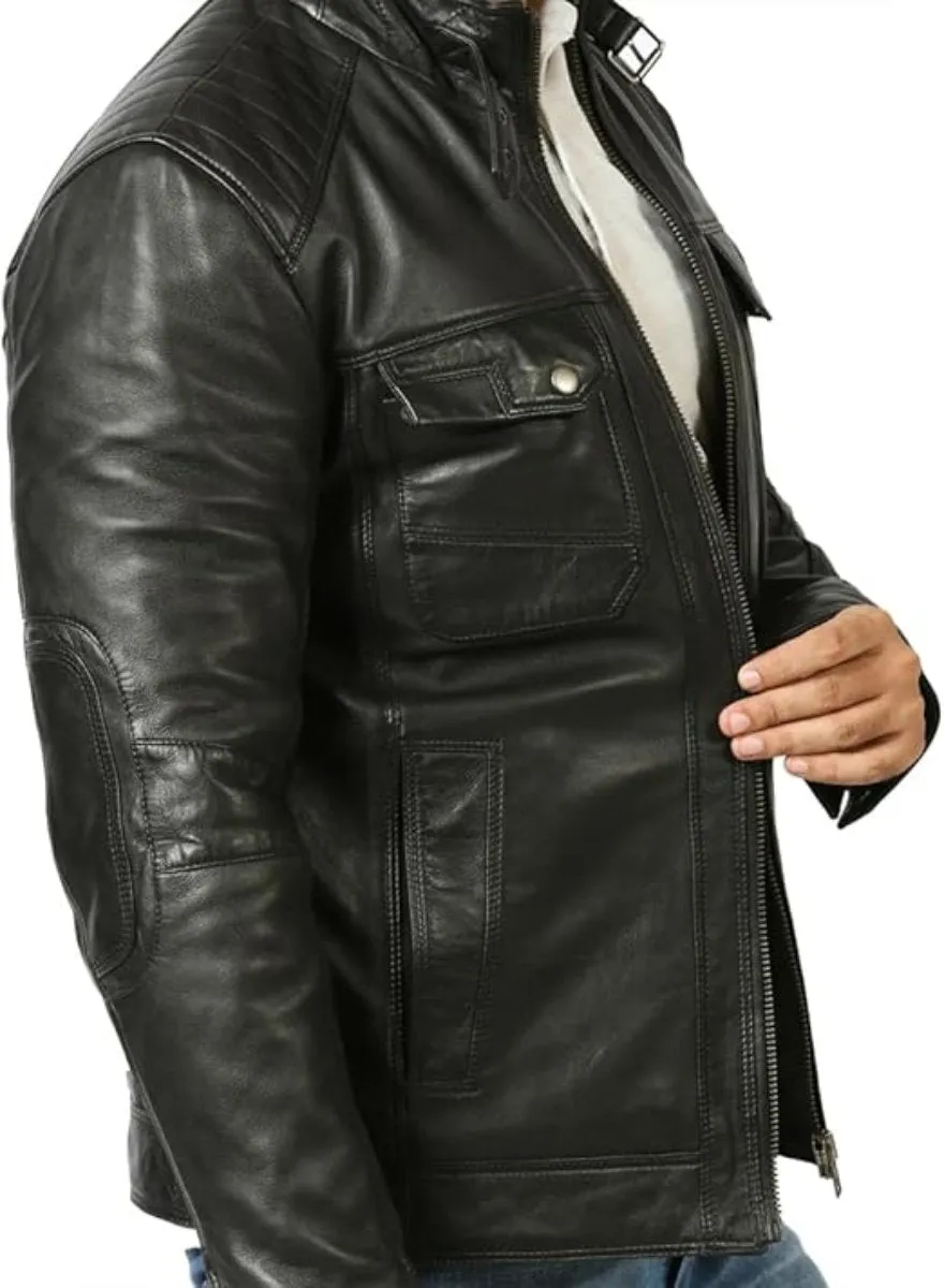 Mens Black Leather Motorcycle Jacket