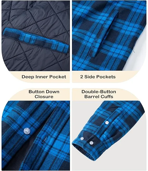 Men's Bright Blue Flannel Shirt Lumberjack Jacket with Removable Hood