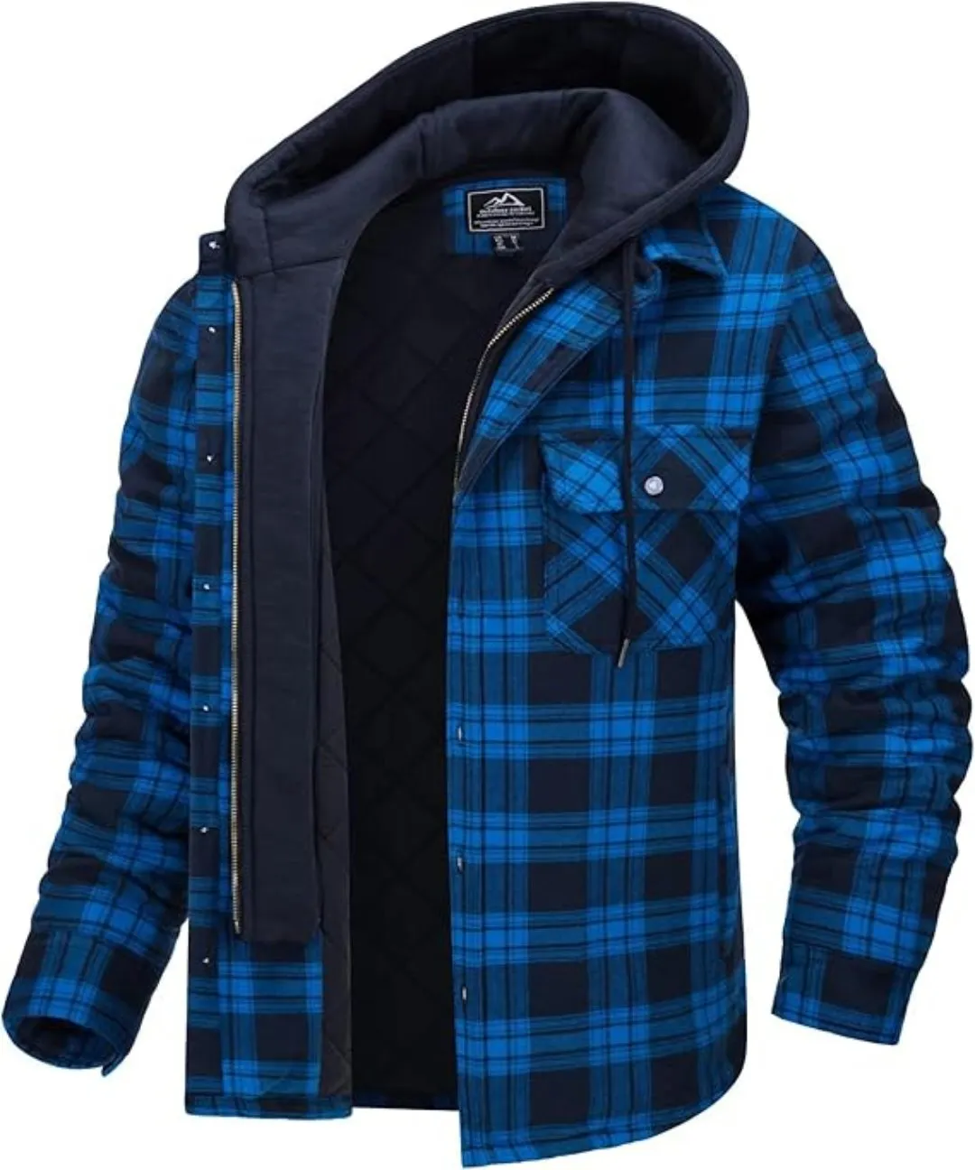 Men's Bright Blue Flannel Shirt Lumberjack Jacket with Removable Hood