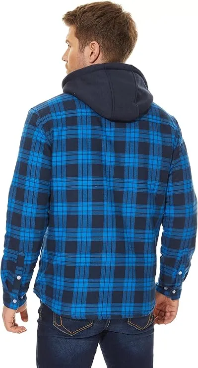 Men's Bright Blue Flannel Shirt Lumberjack Jacket with Removable Hood