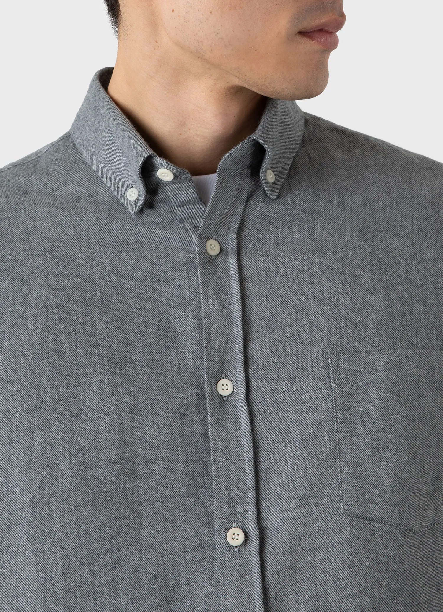 Men's Button Down Flannel Shirt in Mid Grey Melange