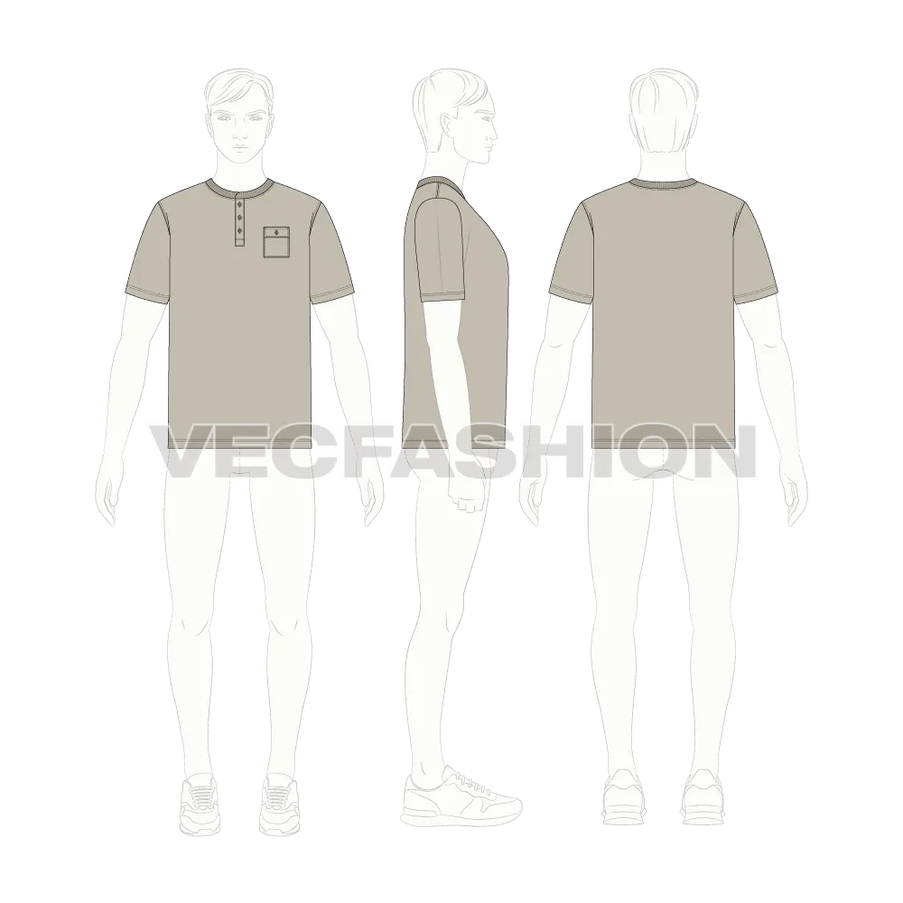 Mens Henley Neck T-shirt Template