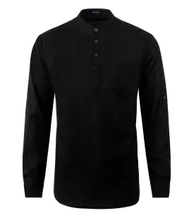 Men‘s Henley Shirt Cotton Linen with Pocket - BLACK