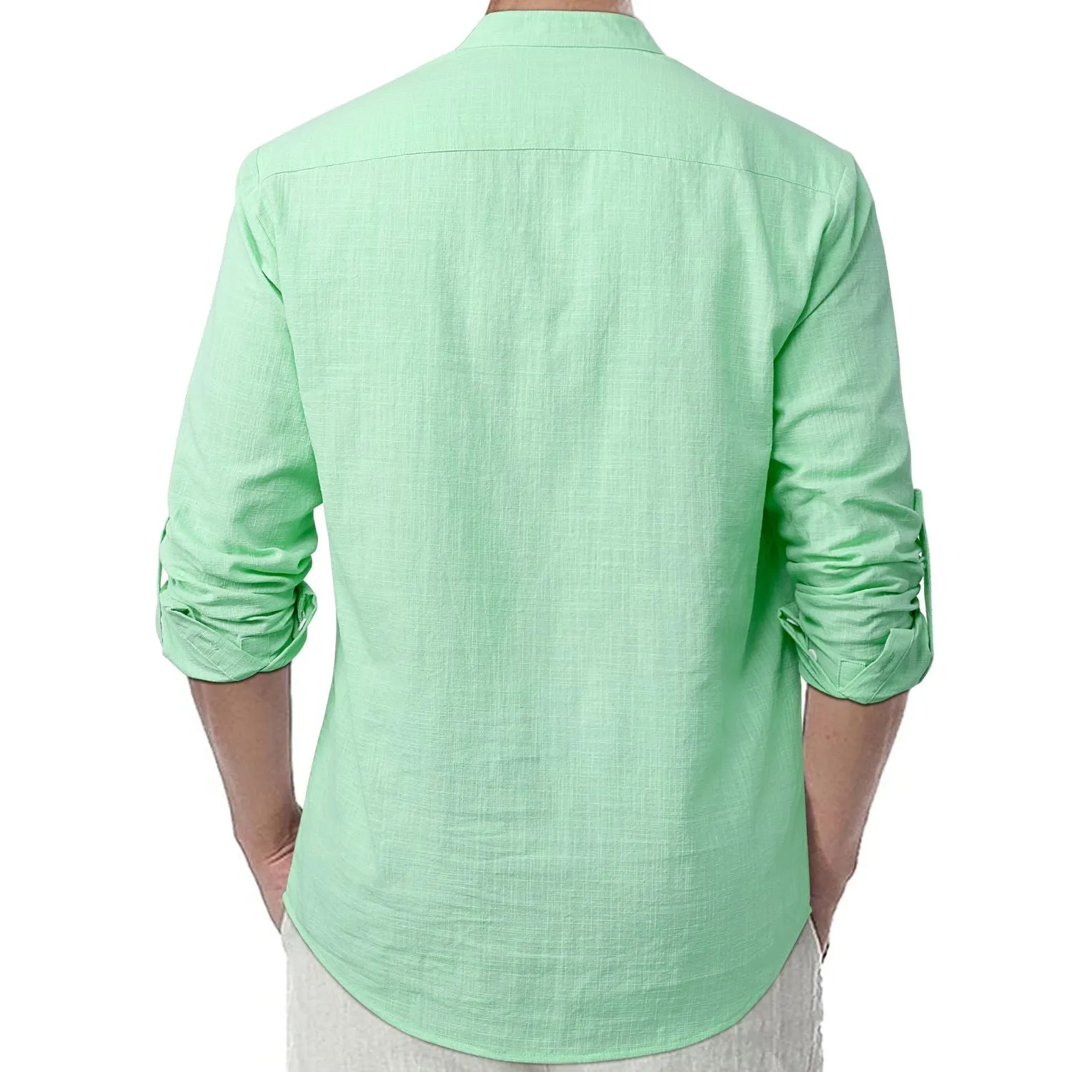 Men‘s Henley Shirt Linen with Pocket - GREEN