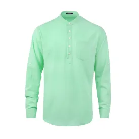 Men‘s Henley Shirt Linen with Pocket - GREEN