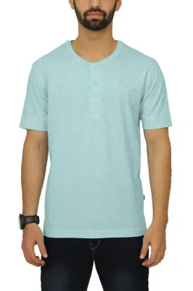 Men's Henley T-shirt - SEA BLUE HEATHER