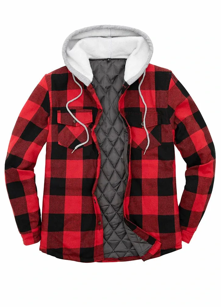 Men's Matching Family Quilted Lined Red Plaid Hoodie