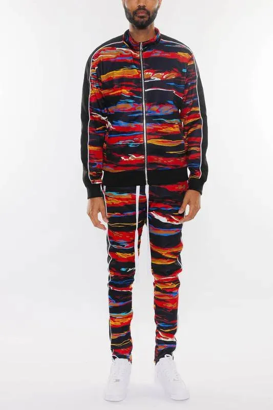 MENS PRINT FULL ZIP TRACK SUIT SET