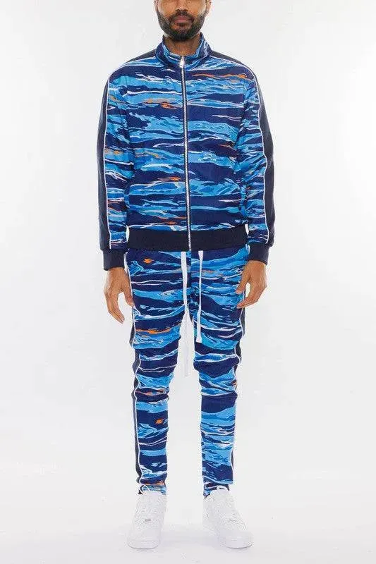 MENS PRINT FULL ZIP TRACK SUIT SET