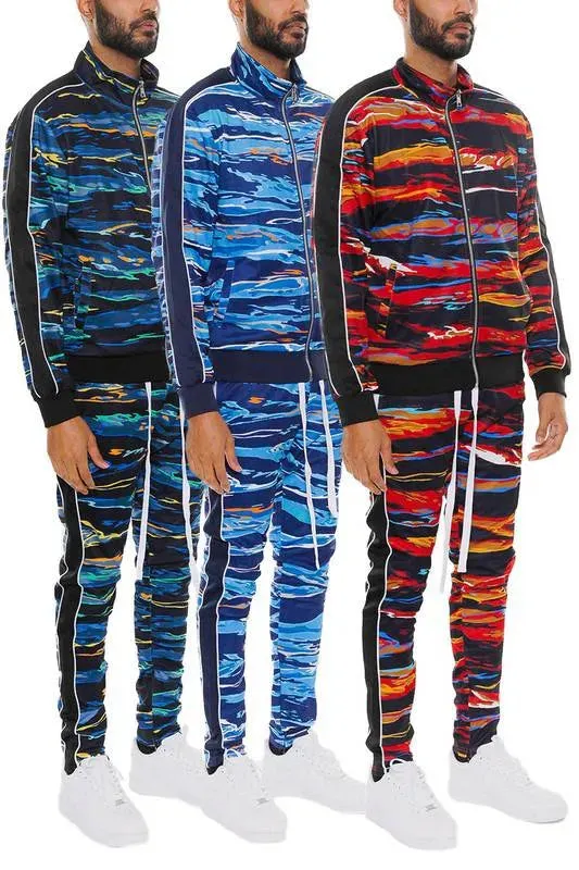 MENS PRINT FULL ZIP TRACK SUIT SET