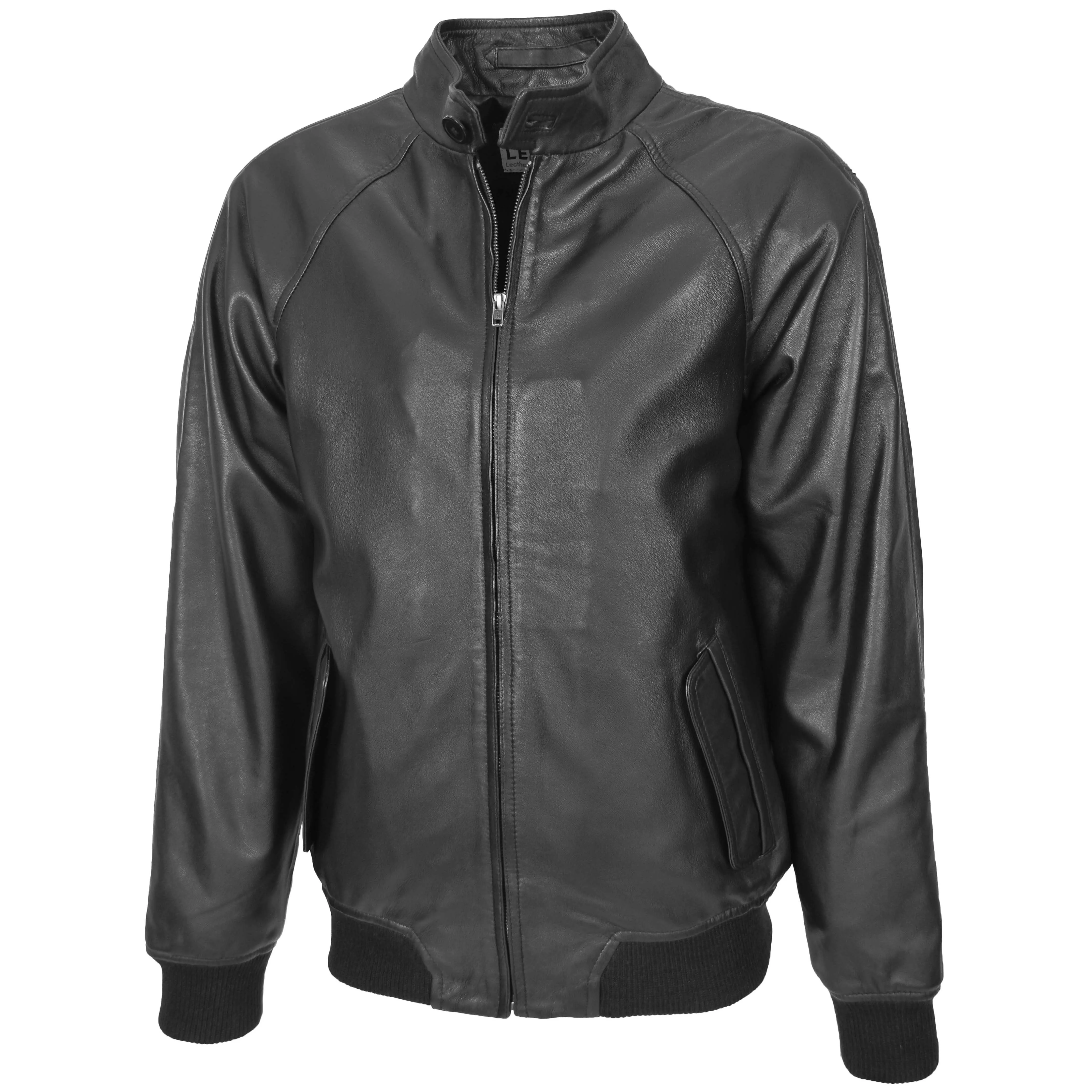 Mens Real Leather Bomber Jacket Raglan Shoulder Francis Black