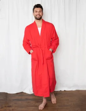 Men's Red Solid Color Flannel Robe