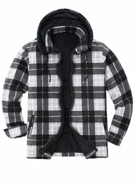 Men's Sherpa Lined Fleece Plaid Shirt Jacket with Removable Hood