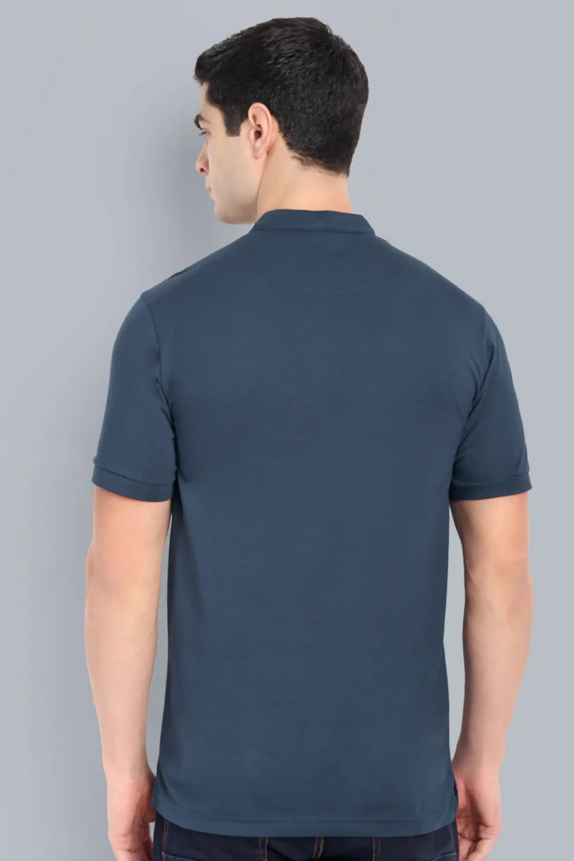 MENS SOLID NAVY PURE COTTON POLO TSHIRT