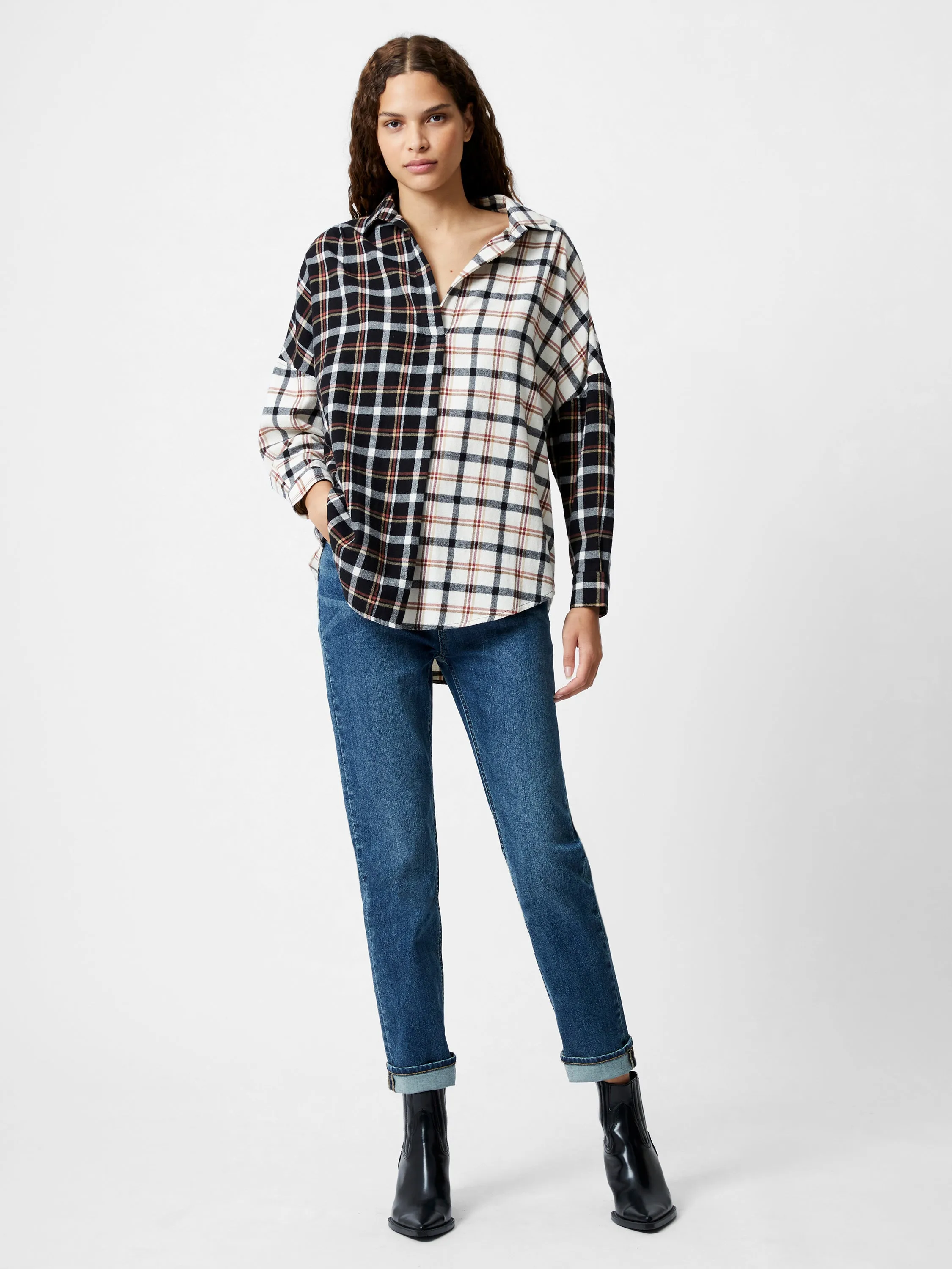 Mixed Flannel Check Popover Shirt