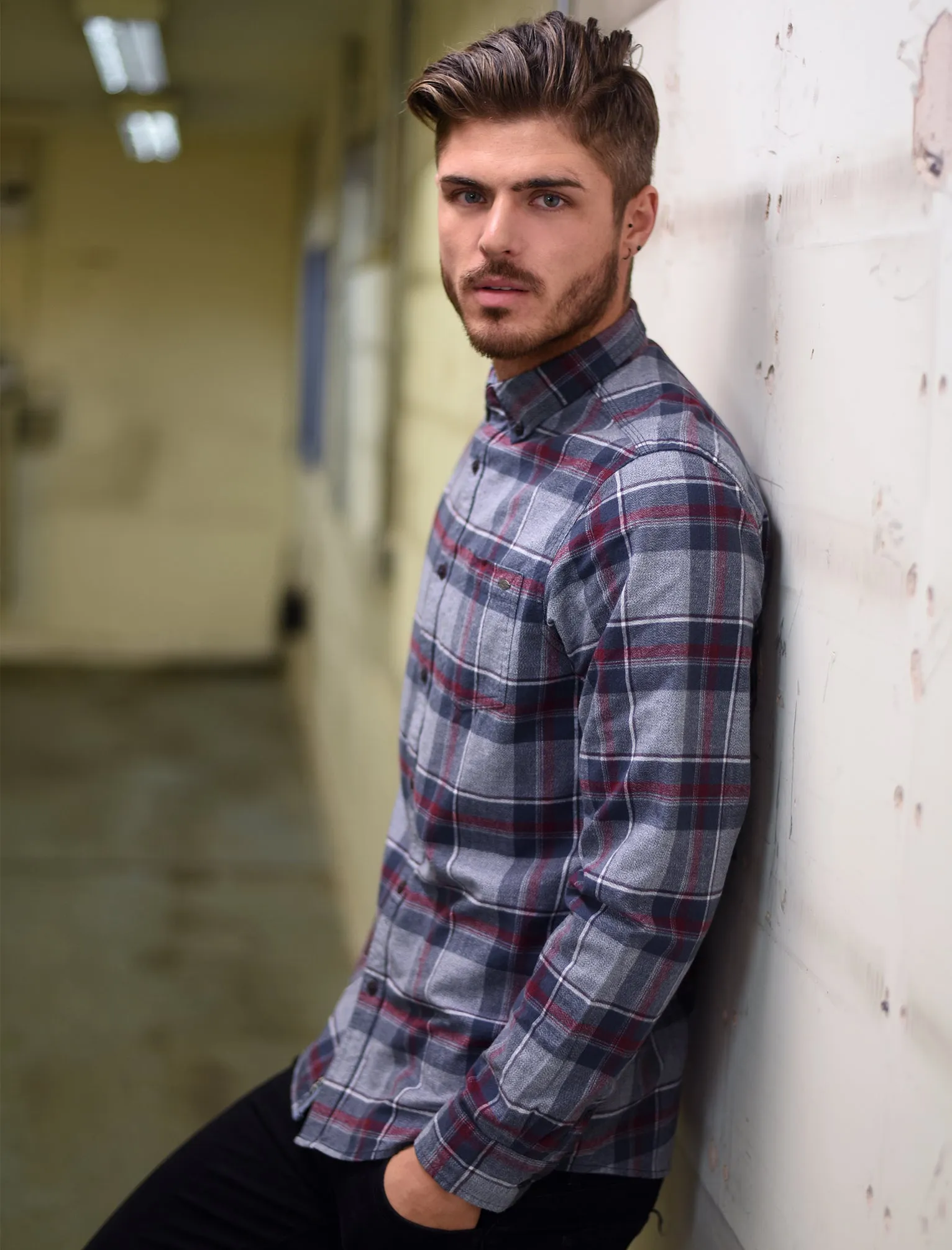 Napoli Brushed Flannel Checked Shirt in Oxblood - Tokyo Laundry