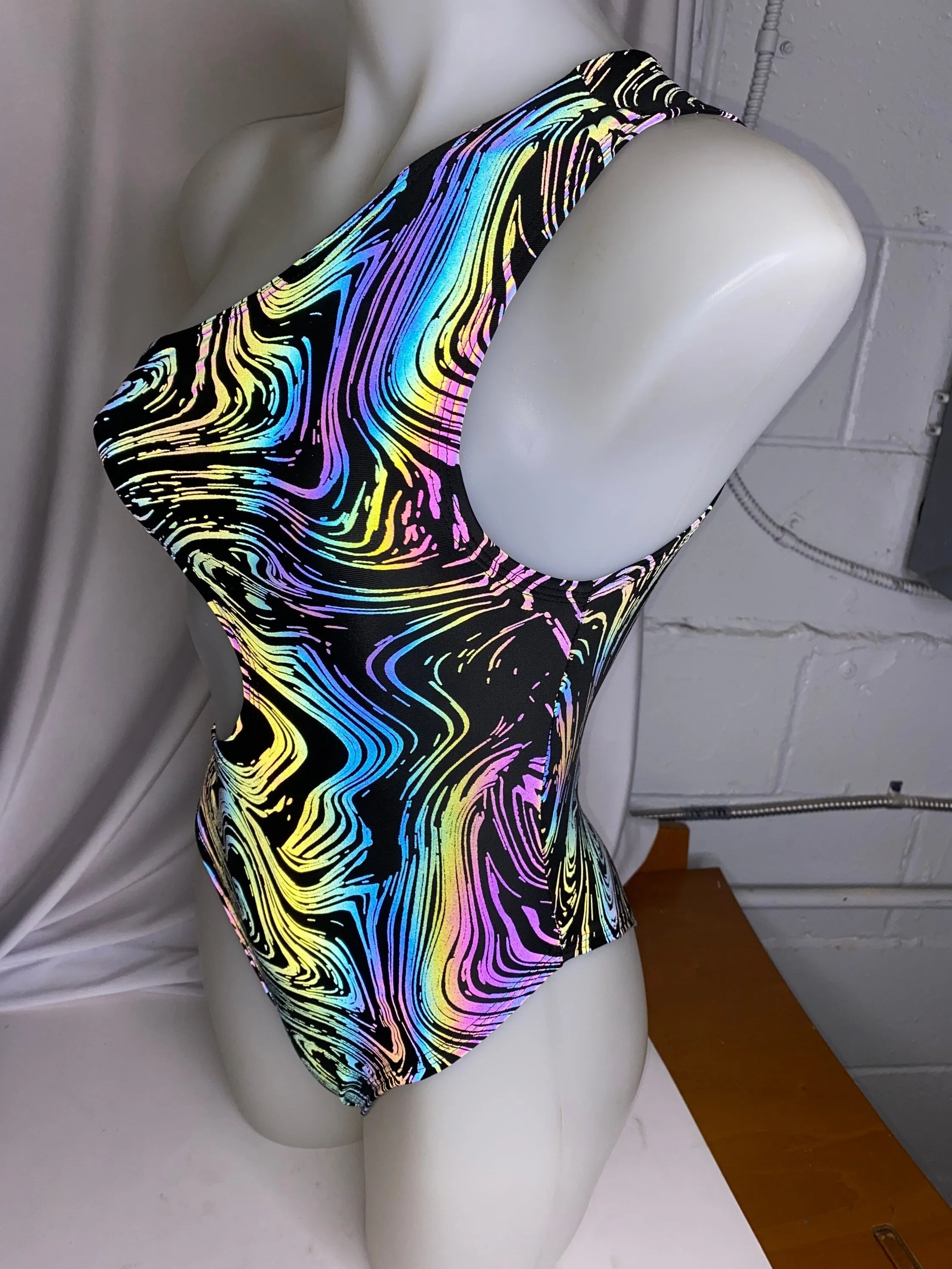 OIL SPILL | Rainbow Reflective | Cut Out Bodysuit