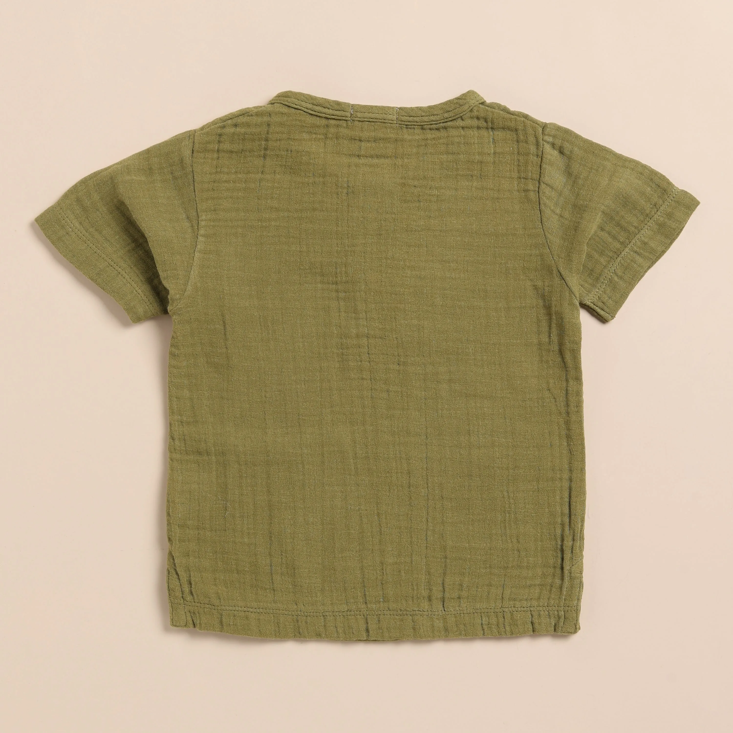 Olive Organic Muslin Short Sleeve Henley Tshirt With Lounge Pant Set