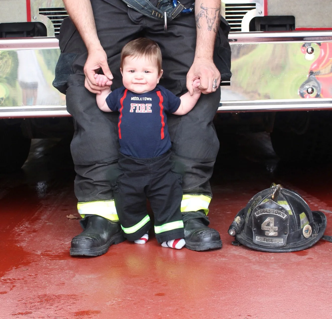 ORIGINAL Firefighter Personalized BLACK 2PC Baby Outfit