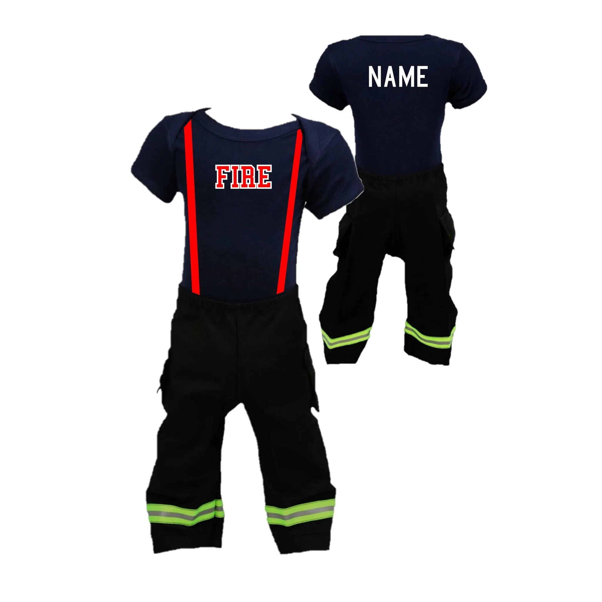 ORIGINAL Firefighter Personalized BLACK 2PC Baby Outfit