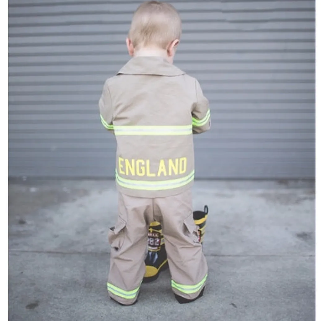 ORIGINAL Firefighter Personalized TAN 3PC Baby Outfit