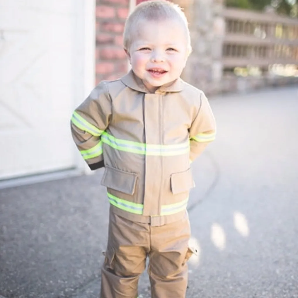 ORIGINAL Firefighter Personalized TAN 3PC Baby Outfit