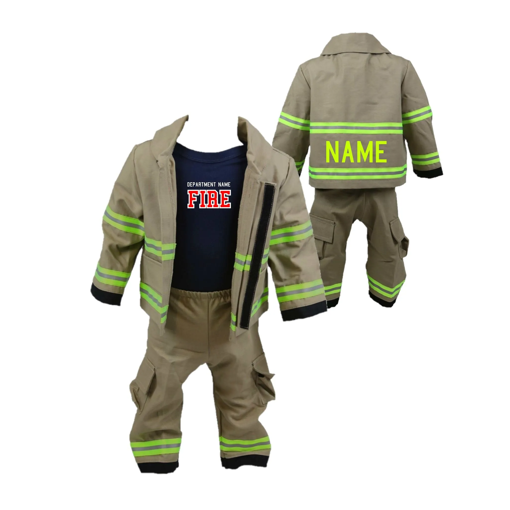 ORIGINAL Firefighter Personalized TAN 3PC Baby Outfit