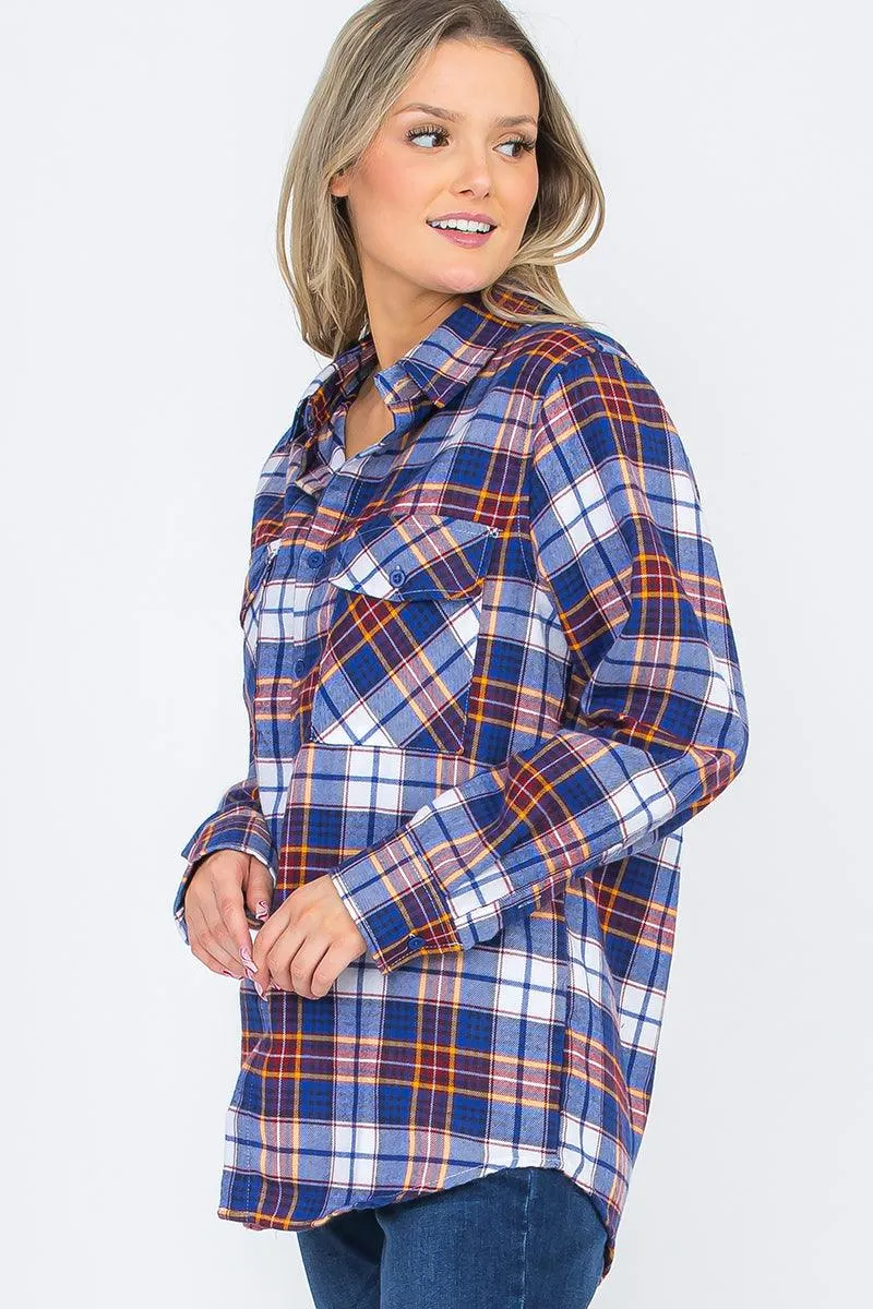 Oversize Boyfriend Plaid Checkered Flannel Blue