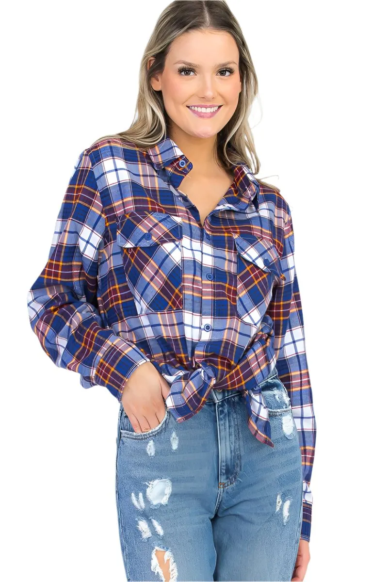 Oversize Boyfriend Plaid Checkered Flannel Blue