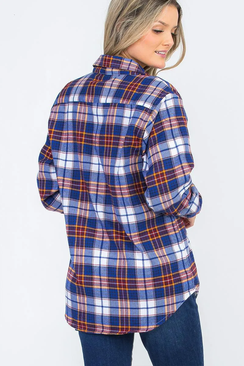 Oversize Boyfriend Plaid Checkered Flannel Blue