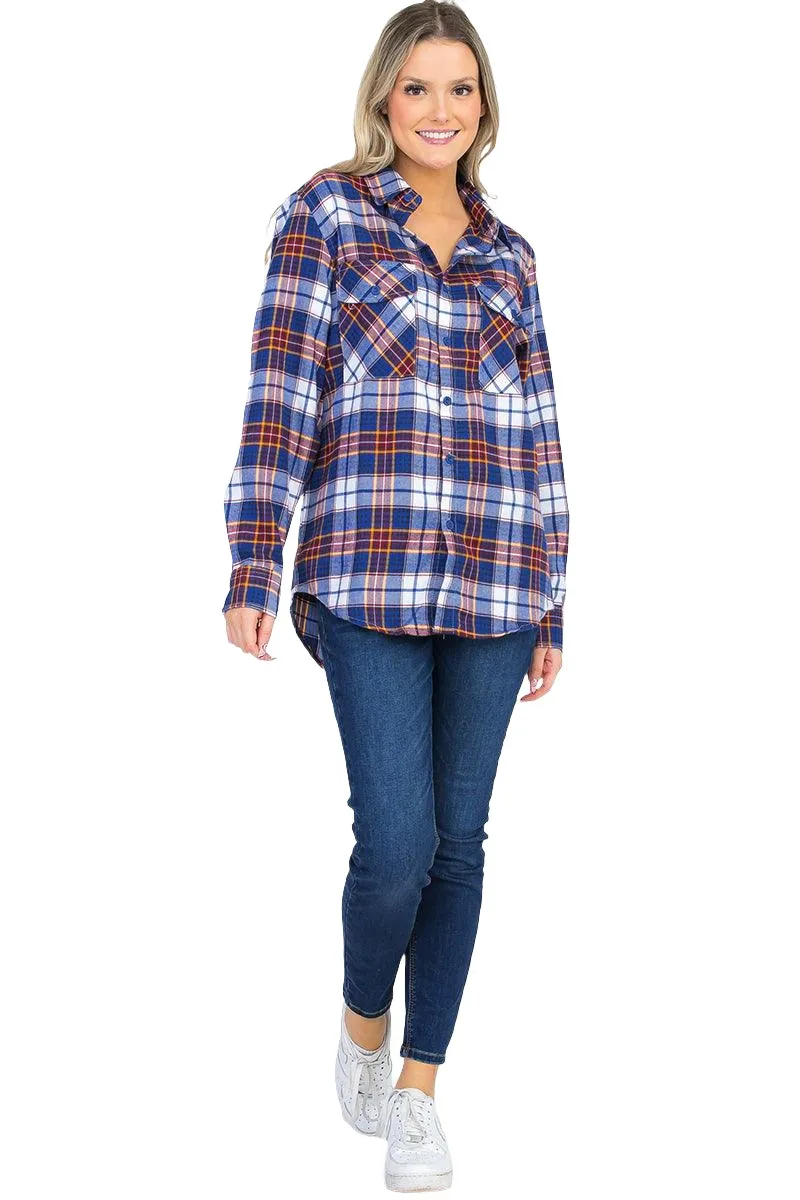 Oversize Boyfriend Plaid Checkered Flannel Blue