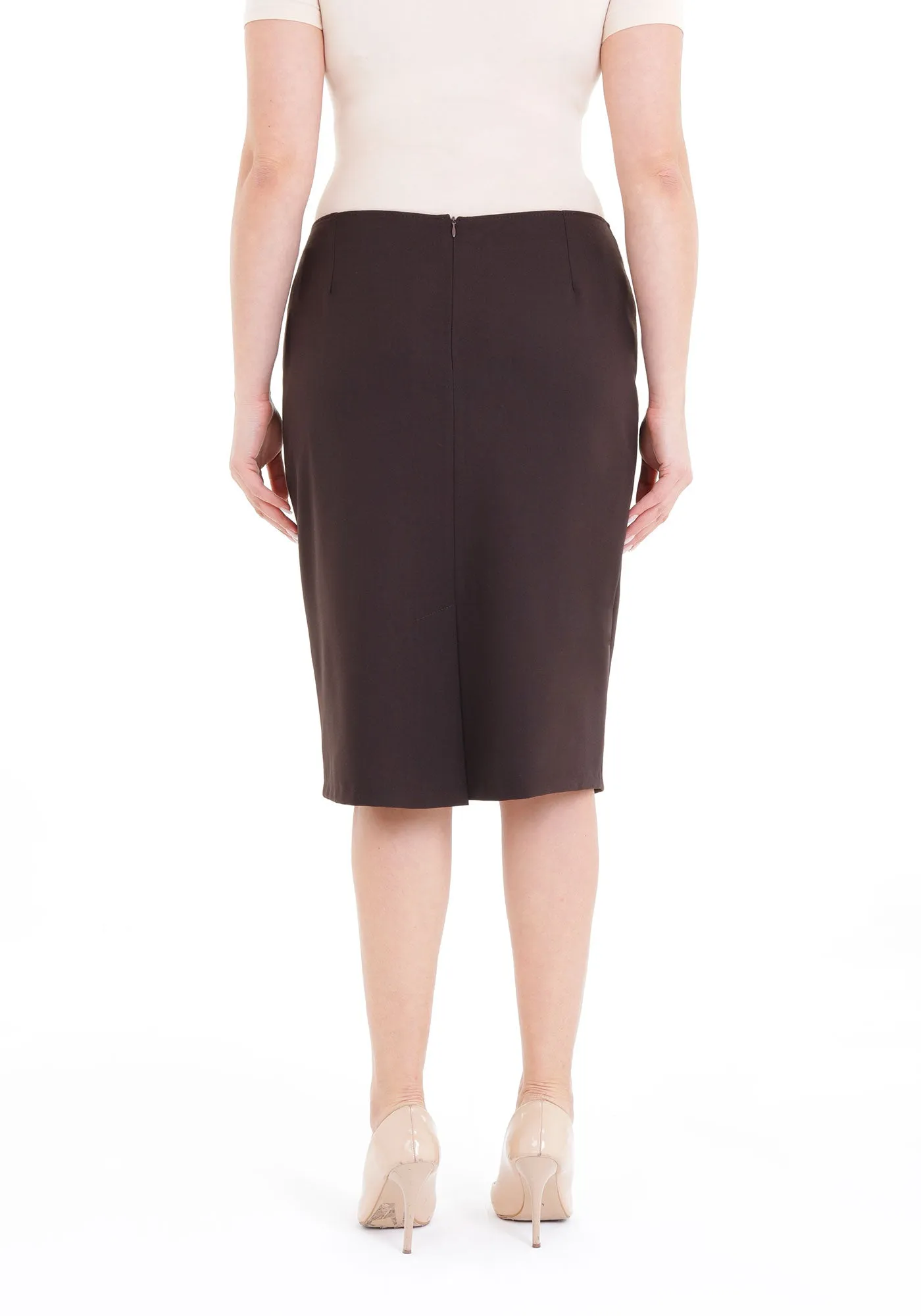 Oversized Comfort Fit Knee-High Brown Midi Pencil Skirt