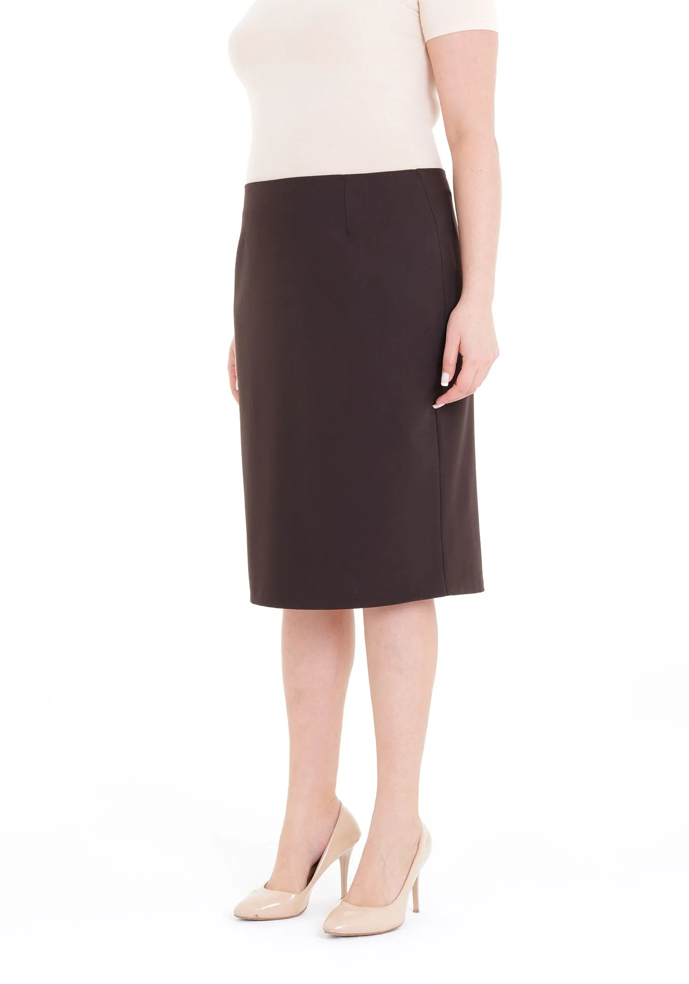 Oversized Comfort Fit Knee-High Brown Midi Pencil Skirt