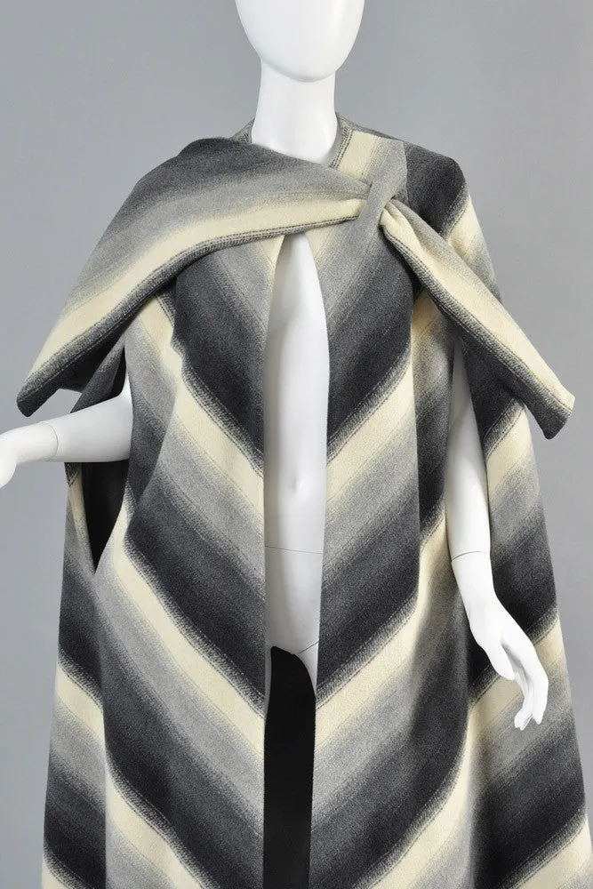 Pauline Trigere 1970s Chevron Stripe Scarf Cape