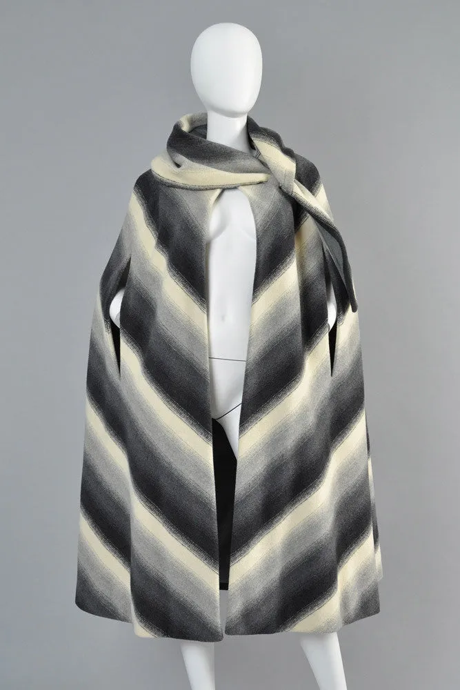 Pauline Trigere 1970s Chevron Stripe Scarf Cape