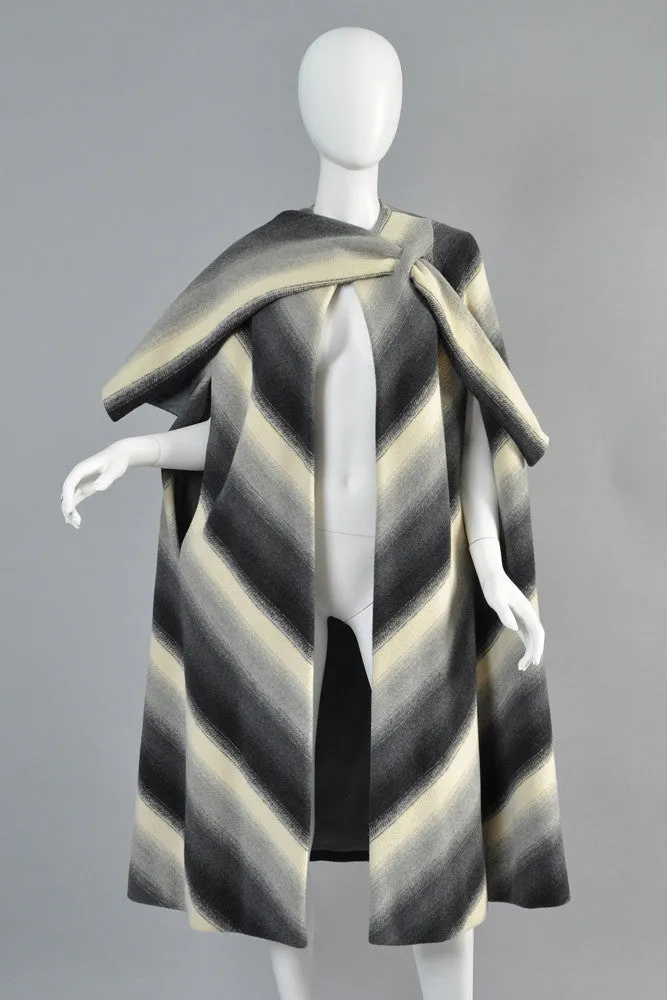 Pauline Trigere 1970s Chevron Stripe Scarf Cape