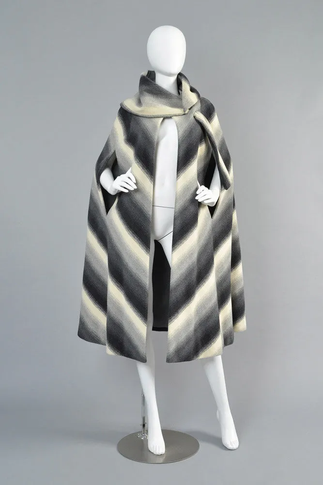 Pauline Trigere 1970s Chevron Stripe Scarf Cape