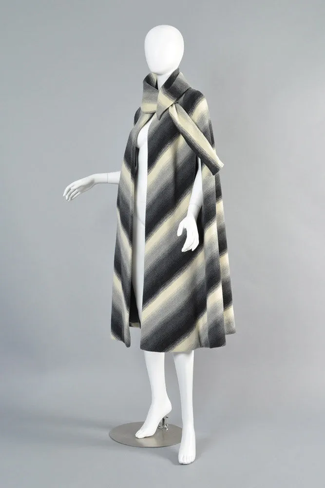 Pauline Trigere 1970s Chevron Stripe Scarf Cape